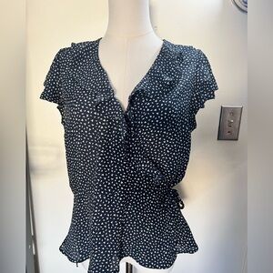 Banana Republic Women’s Navy Wrap Peplum Top with White Dot Print Size S